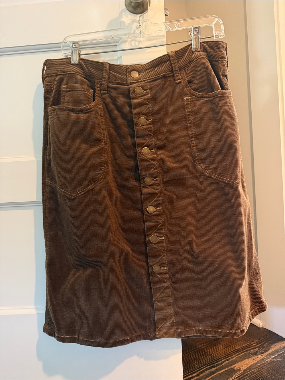 Kut from the Kloth Brown Corduroy Button-Front Midi Skirt